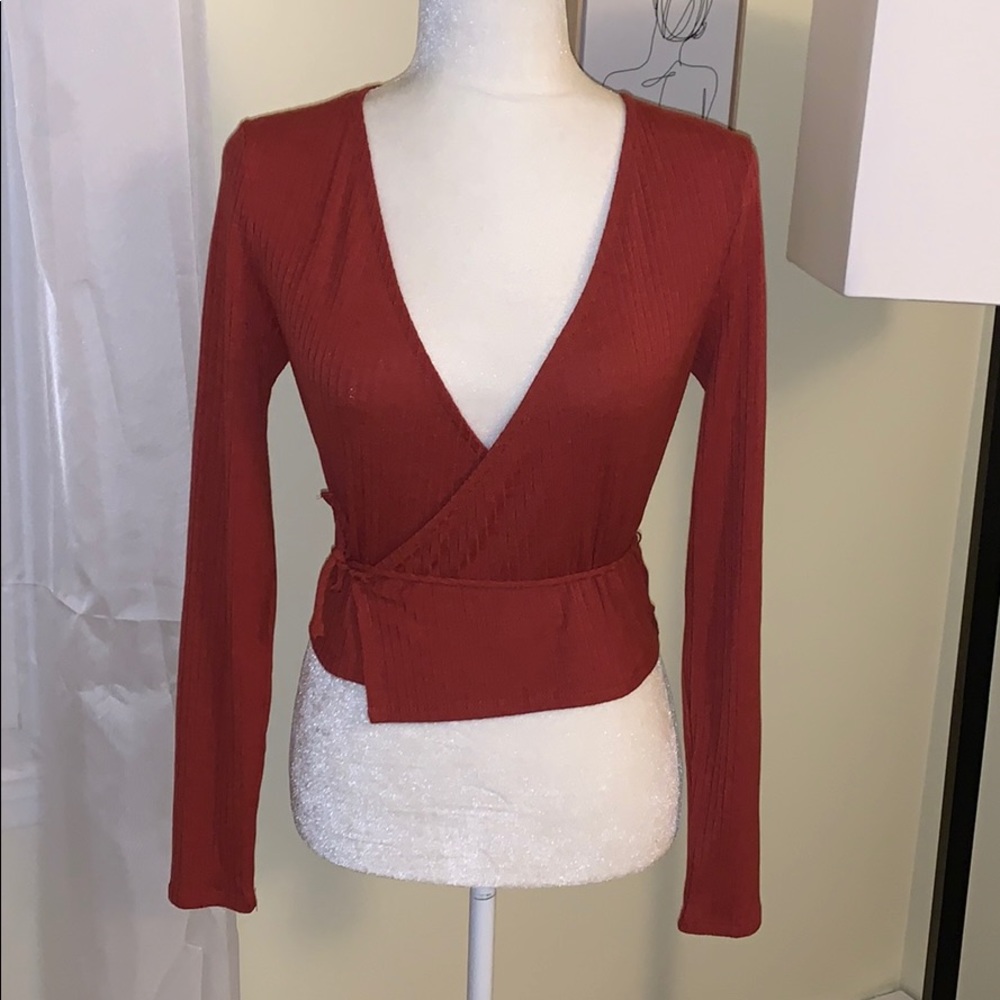 Long Sleeve Wrap Blouse